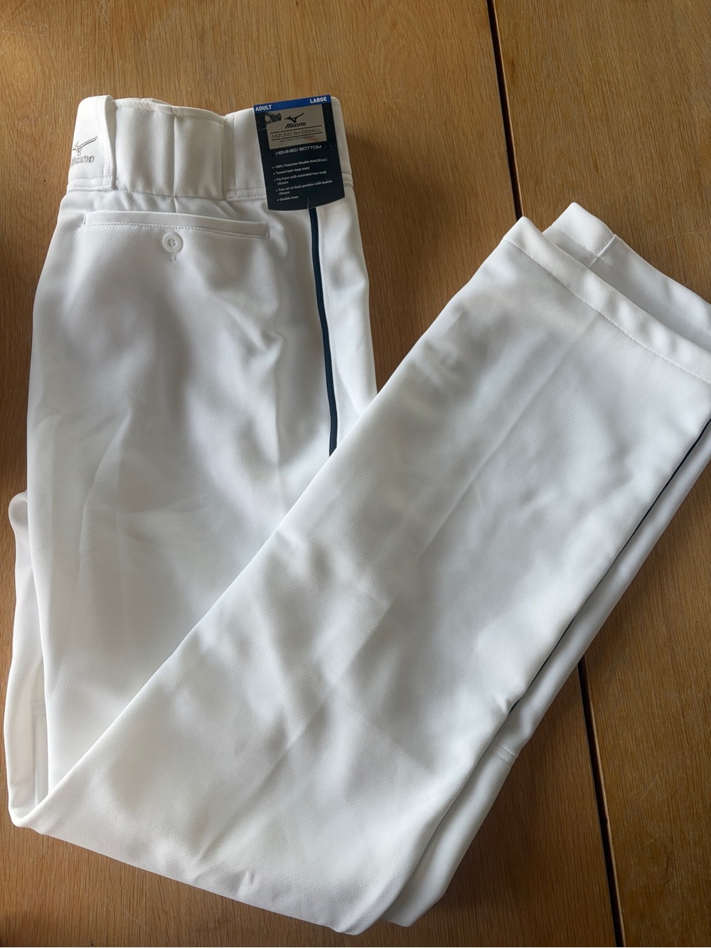 Mizuno Hemmed Bottom White Men's Baseball Pants with Navy Trim Large NWT